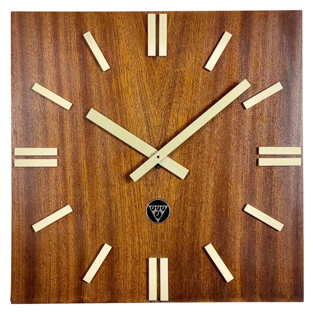 Vintage Brown Wooden Wall Clock from Pragotron, 1980s For Sale - Image 16 of 16