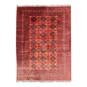 Mid 20th Century Vintage Hand Knotted Tukomen Ersari Rug in Red Background With Gul Design