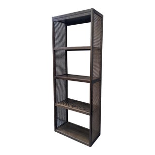 Vintage Campaign Style Woven Rattan Sided Bookcase For Sale