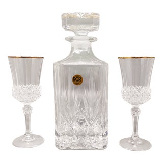 Crystal Decanter and Glasses from RCR, Set of 3 For Sale