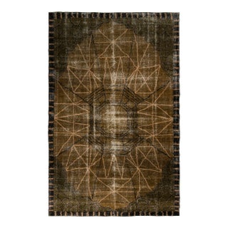 Hand-Knotted Vintage Art Deco Rug in Brown, Black, Geometric Pattern For Sale