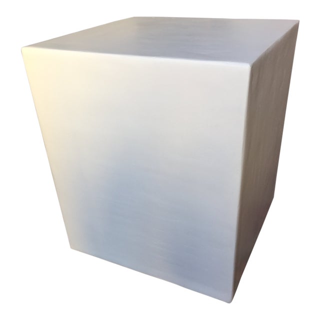 Minimalist White Plaster Cube Side Table Chairish