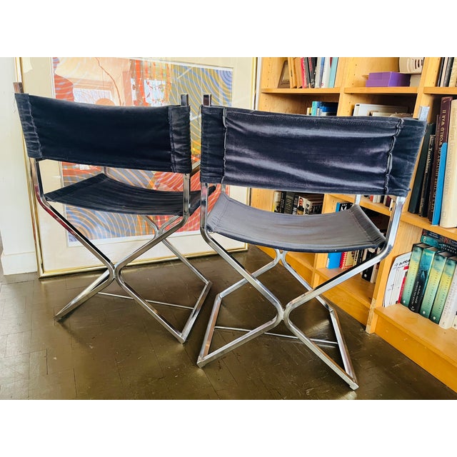 Mid Century Chrome Directors Chairs Glam Era in Black Velvet For Sale - Image 13 of 13