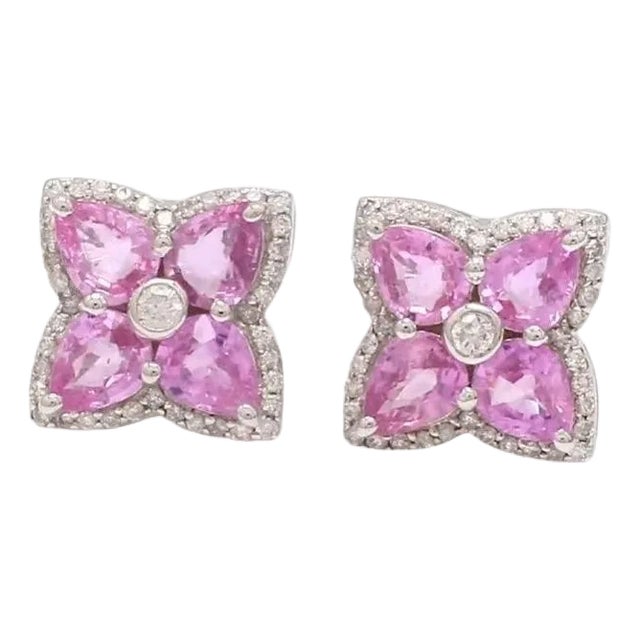 3.16 cts Natural pink sapphire & 0.39 cts diamond earrings in 18k gold For Sale