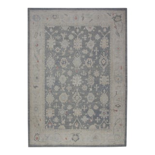 Turkish Oushak Rug Charcoal Gray & Ivory Handwoven Wool Rug 9'2" X 12' For Sale