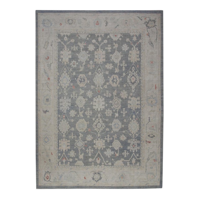 Turkish Oushak Rug Charcoal Gray & Ivory Handwoven Wool Rug 9'2" X 12' For Sale