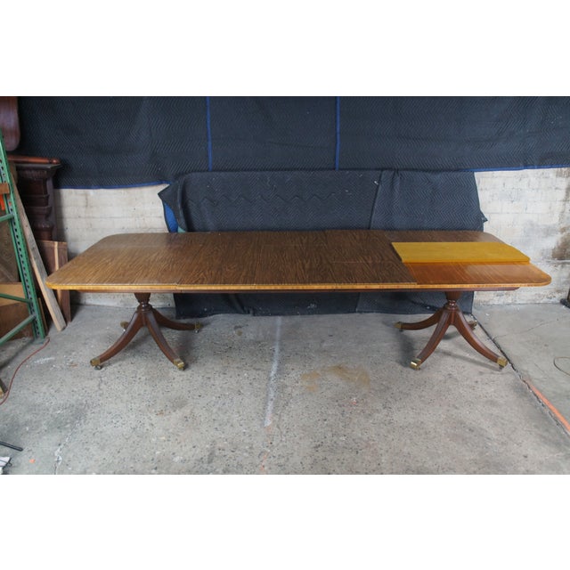 Late 20th Century Baker Satinwood & Mahogany English Regency Duncan Phyfe Style Dining Table 122" For Sale - Image 15 of 18