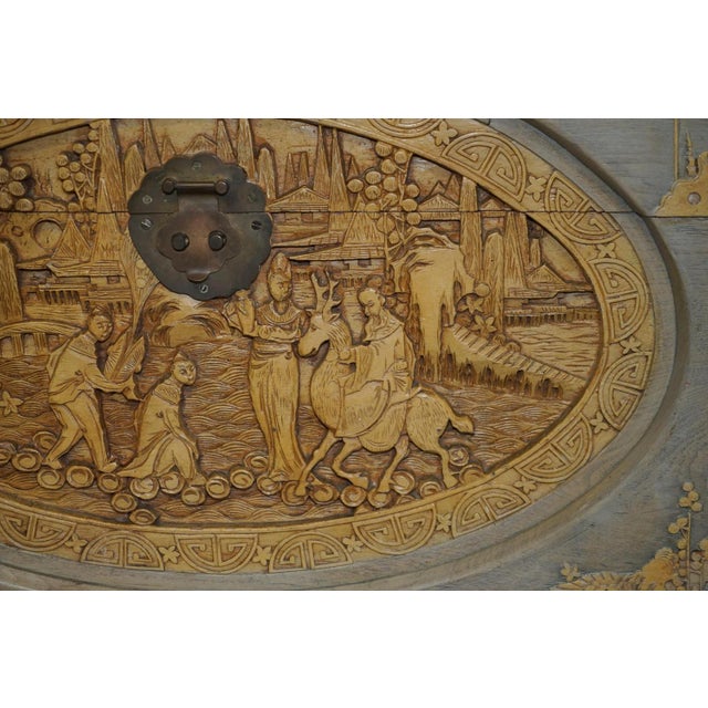 1920s Antique Chinese Export Heavily Carved Camphor Wood Linen Toy Chest, 1920s For Sale - Image 5 of 18