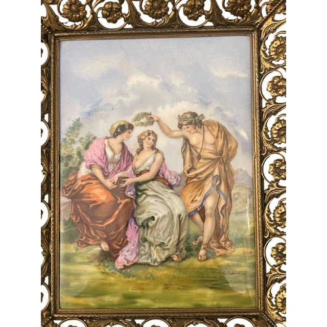 Pair French Limoges Porcelain Plaques in Ornate Gilt Metal Frames. Early 20th C. For Sale In Los Angeles - Image 6 of 10