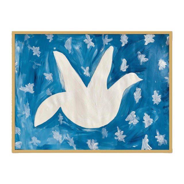 Flying Dove Print by Virginia Chamlee in Gold Frame, Medium For Sale