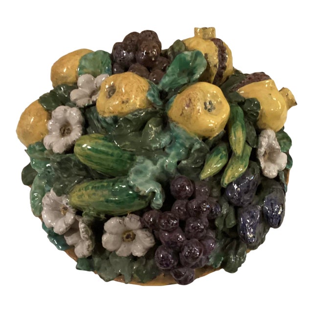 Vintage Majolica Fruit Basket Centerpiece For Sale