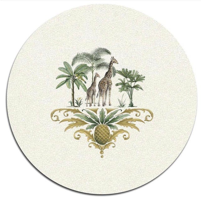 Wood Vintage "Safari Serenade" Circular Placemats - Set of 4 For Sale - Image 7 of 11