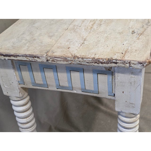 Antique French Rustic Painted Pine and Hardwood Console Table With Greek Key Motif For Sale In Denver - Image 6 of 17