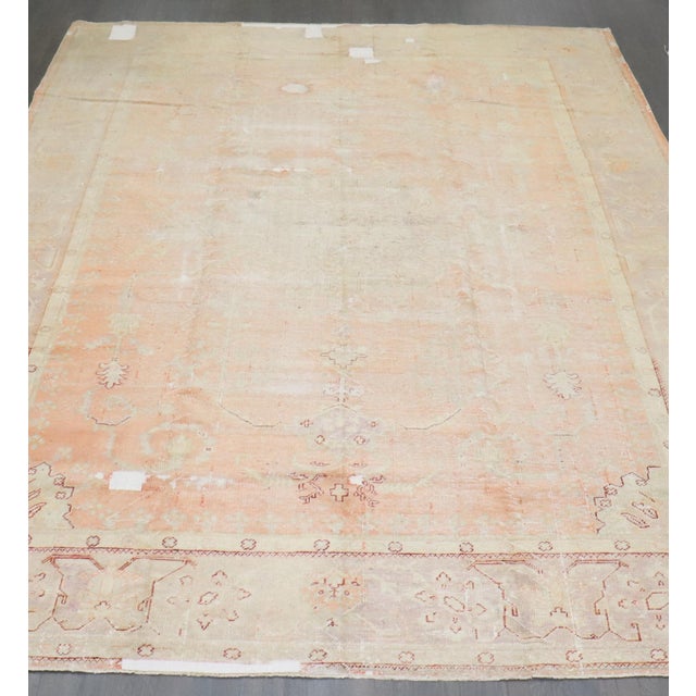 Rustic Antique Zabihi Collection Worn Soft Peach Oushak Rug - 9'10" x 13'2" For Sale - Image 3 of 11