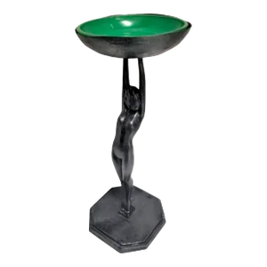 1920s Frankart #210 Nude Female Table Top Ashtray With Green Glass Bowl