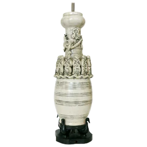 Monumental Art Pottery Ceremonial Monks With Dragon Table Lamp