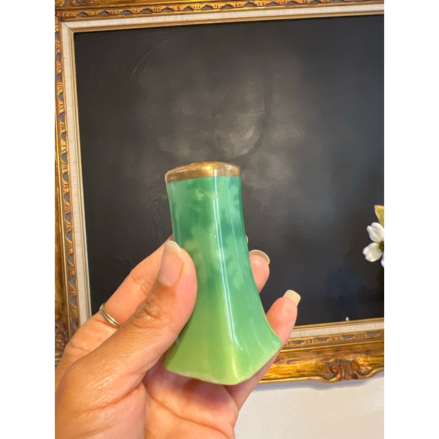 1930s Pickard China Green and Gold Salt & Pepper Shakers, Set of 2 For Sale - Image 9 of 12