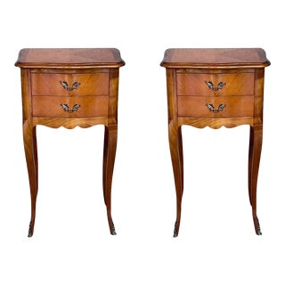 Pair of Louis XVI Style Nightstands With Two Drawers and Cabriole Legs For Sale