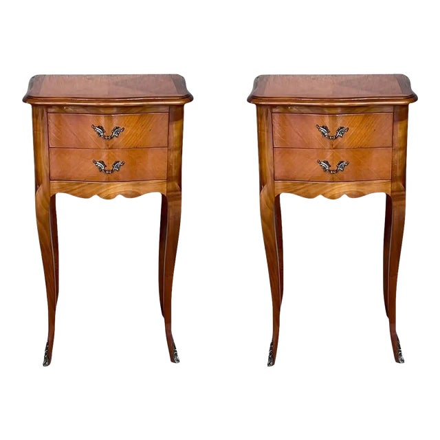 Pair of Louis XVI Style Nightstands With Two Drawers and Cabriole Legs For Sale