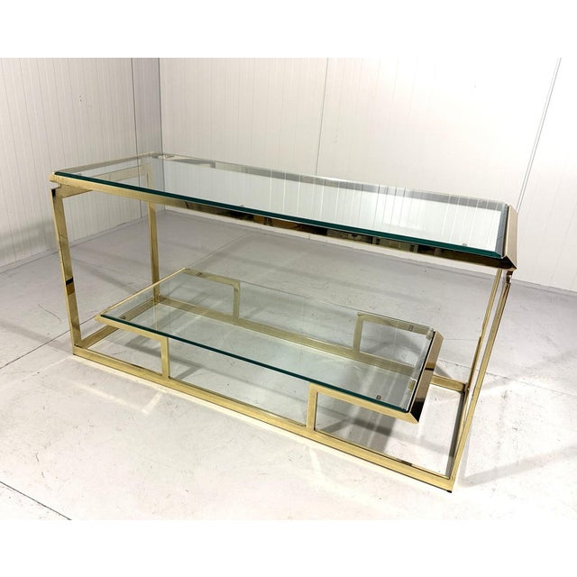 Two-Tier Console Table in Brass and Bevelled Glass, 1970s For Sale - Image 9 of 18