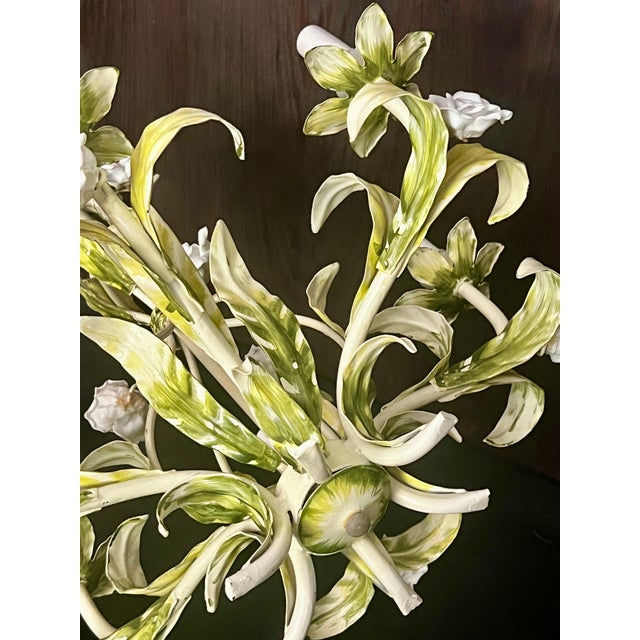 Metal Vintage Tole Six-Arm Chandelier With Roses & Leaves For Sale - Image 7 of 16