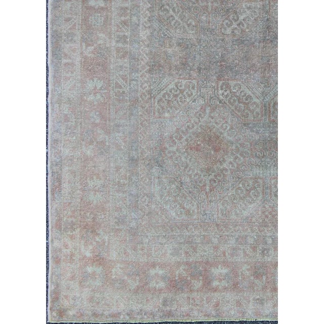 Turkish Muted Turkish Rug Antique Oushak With Geometric Design Floating Design For Sale - Image 3 of 7