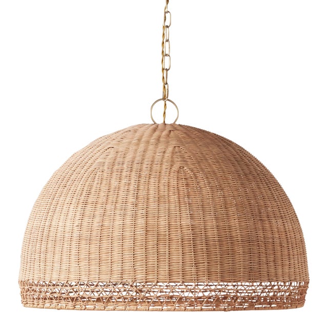 Vintage Inspired Augusta Pendant in Woven Rattan For Sale