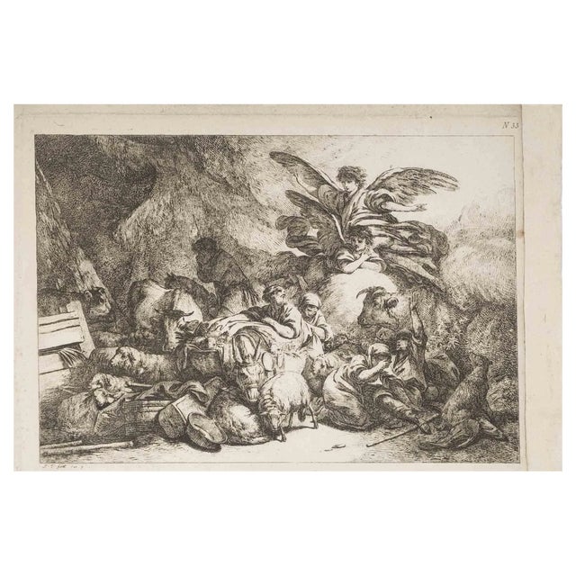 Jean Baptiste Huet, The Arrival of the Angels, Original Etching, 18th-Century For Sale
