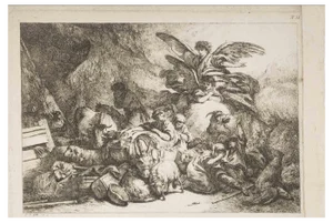 Jean Baptiste Huet, The Arrival of the Angels, Original Etching, 18th-Century