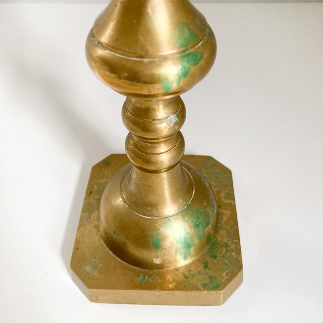 1960s Beehive and Diamond Style Pair of Brass Candlestick Holders, Japanese- a Pair For Sale - Image 9 of 10