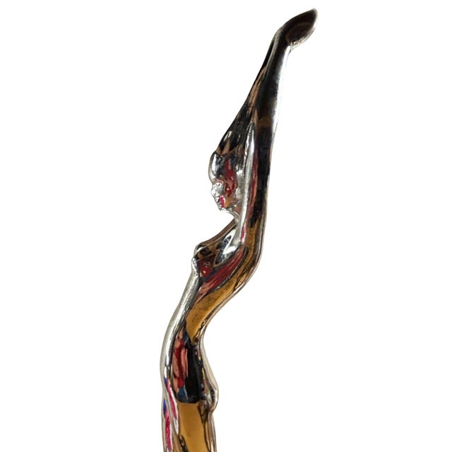 Blue 1980s Art Deco Style Chrome & Cobalt Nude Figural Lamp W/ Light-Up Cobalt Glass Base For Sale - Image 8 of 10