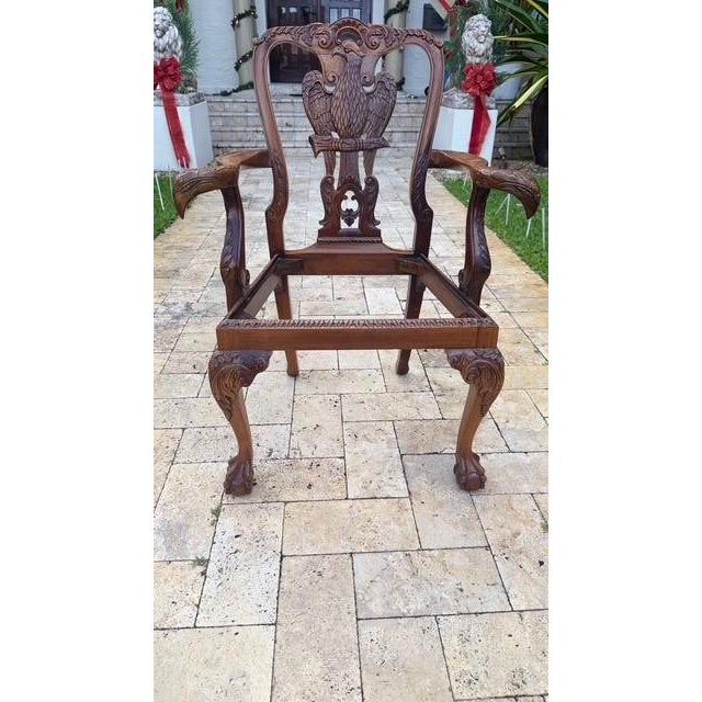 Set of 8 Hand-Carved Phoenix Back Chippendale Dining Chairs — Mahogany, Ball & Claw — Mid Century Revival For Sale - Image 14 of 17