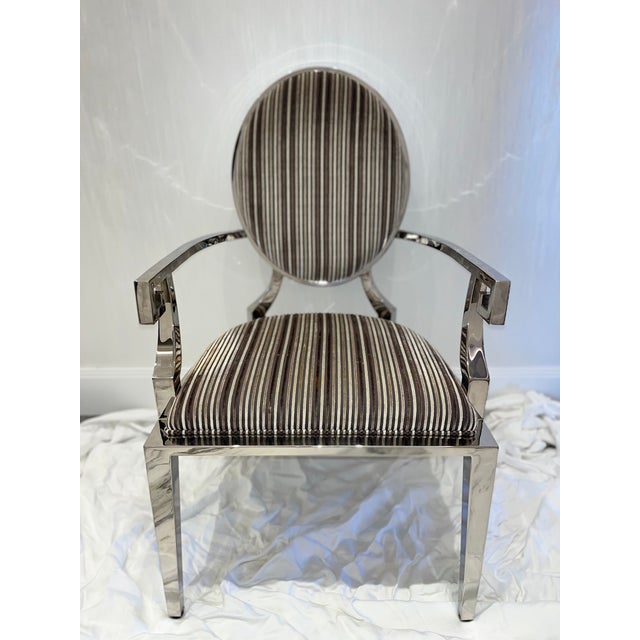 Contemporary Bernhardt Polished Stainless Steel Upholstered Dining Room