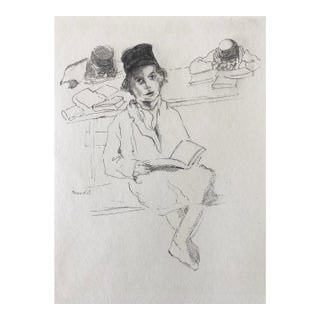 Paul JeffayJudaica Jewish Shtetl Etching Hasidic Yeshiva Student Chassidic Print, c.1950's For Sale