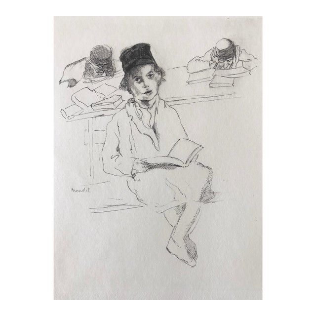 Paul JeffayJudaica Jewish Shtetl Etching Hasidic Yeshiva Student Chassidic Print, c.1950's For Sale