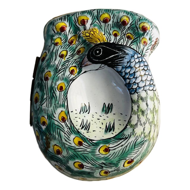 Vintage Peacock Enamel Trinket Box For Sale