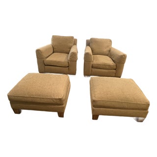 Set of Two Zoffany Tan Club Chairs With Ottomans For Sale