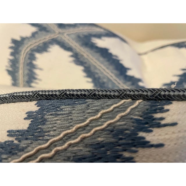 Nautical Cowtan & Tout Trellis Lattice Embroidery Fabric “Micro/Blue” Pillow Covers - A Pair For Sale - Image 3 of 5