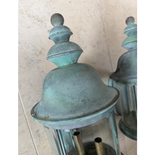 Patinated Verdigris Copper Wall Sconce Lanterns - a Pair For Sale - Image 13 of 13