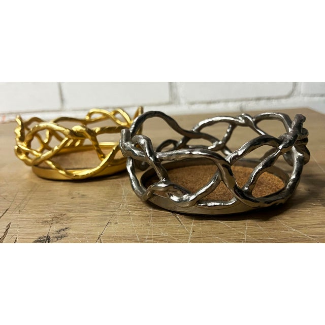 Mid-Century Modern 1990s Michael Aram Vintage Silver/Gold Tone Pair Wine Coasters For Sale - Image 3 of 7