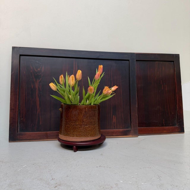 Black Japanese Minimalist Wooden Door Panels, 1890s, Set of 2 For Sale - Image 8 of 12