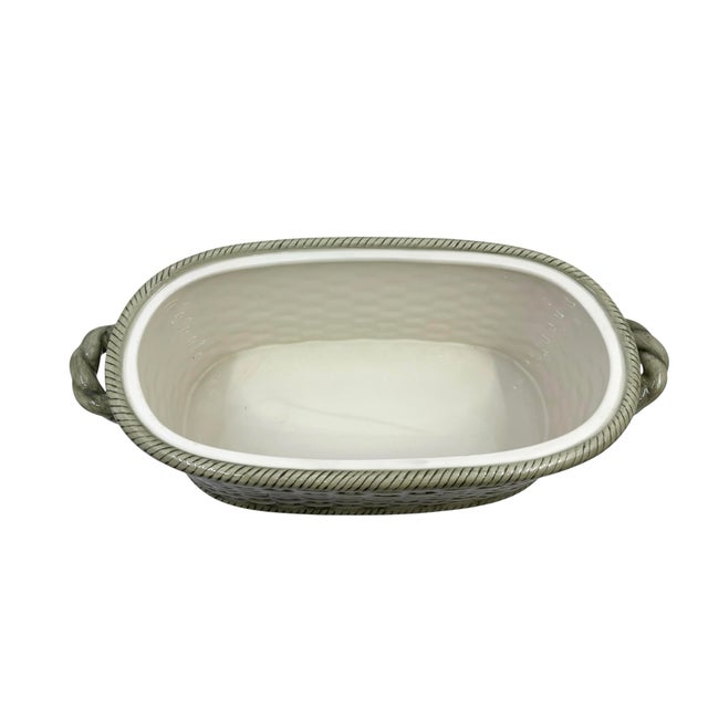 1970s Vintage Basketweave Green Cachepot / Decorative Bowl With Handles For Sale - Image 5 of 8