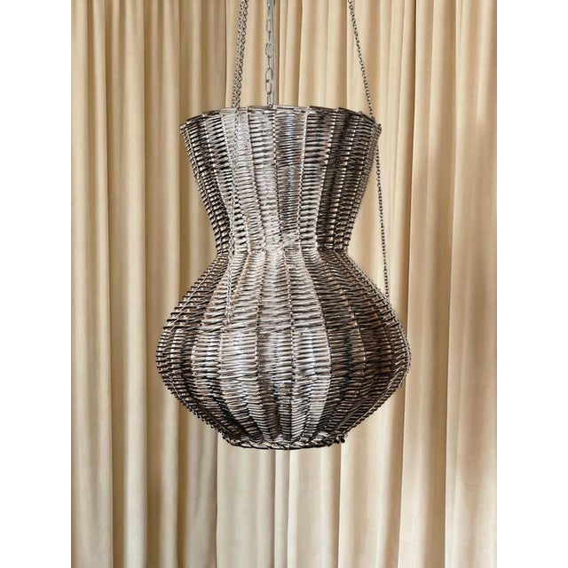 Oman Pendant Light in Metal-Plated Hand-Woven Wicker by Caspal For Sale - Image 8 of 10