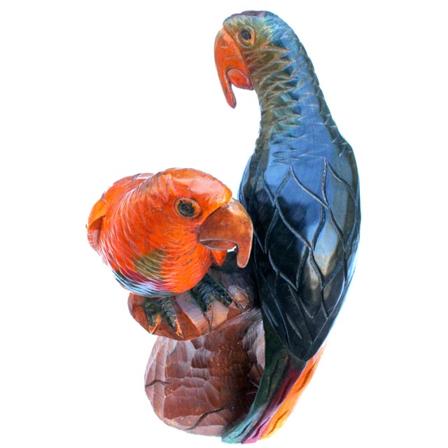 Apricot Hand-Carved Hardwood Macaw Parrot Sculpture Vintage 1970s - Peruvian For Sale - Image 8 of 14