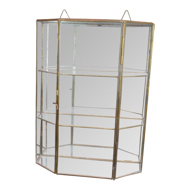 Vintage Brass Glass Mirrored 3 Tier Wall Hanging Curio Display Case Chairish