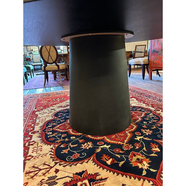 Contemporary Ebonized Oak Round Dining Table With Columnar Base For Sale - Image 3 of 8