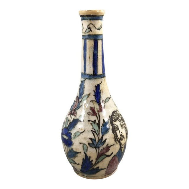 Large Qajar Stonepaste Bottle Vase with Portrait Decoration, 1850 For Sale - Image 5 of 10