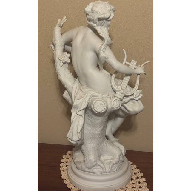 Large French Bisque Porcelain Muse With Mandolin Sculpture After Luca Madrassi For Sale - Image 4 of 10