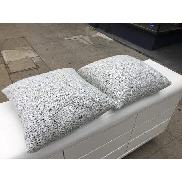 Contemporary Custom White and Blue Boucle Pillows - A Pair For Sale - Image 3 of 9