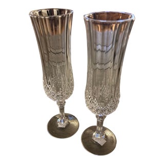 Cristal D’Arques Longchamp Champagne Flutes Pair For Sale